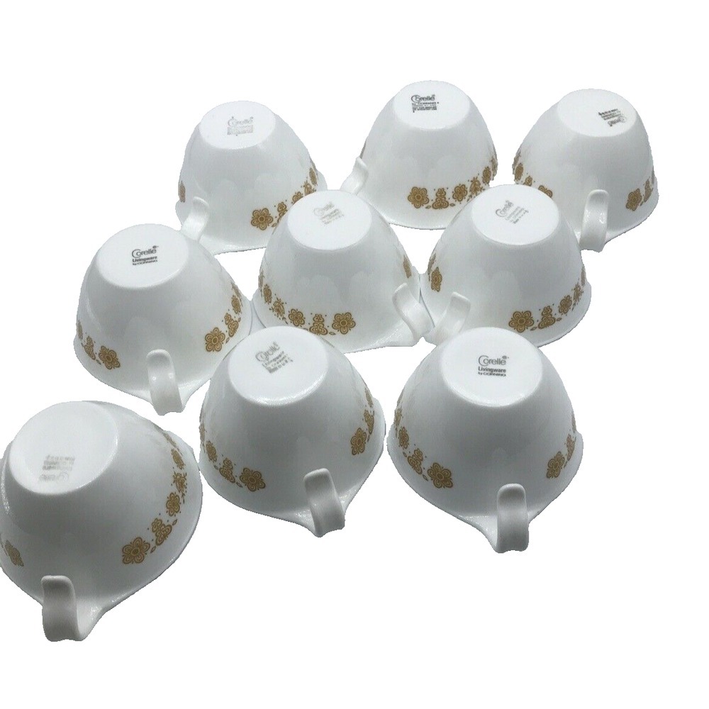 Corelle by Corning Butterfly‎ Gold Hook Handled Coffee Cups set of 2